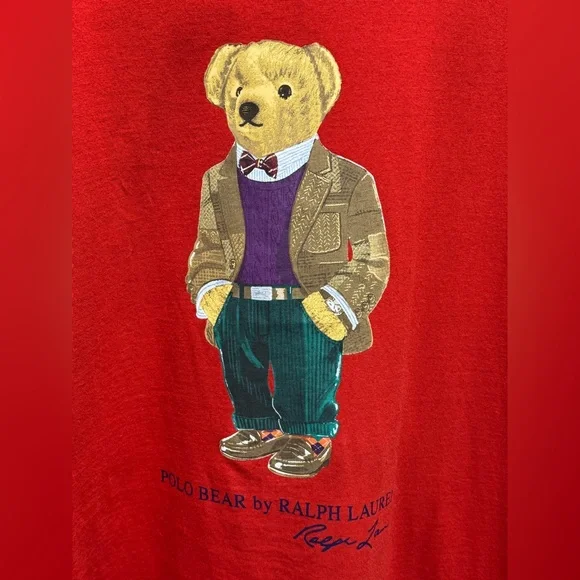 POLO RALPH LAUREN Polo Bear Hooded Tee M Holiday Red $95 Retail NWOT - Picture 4 of 11